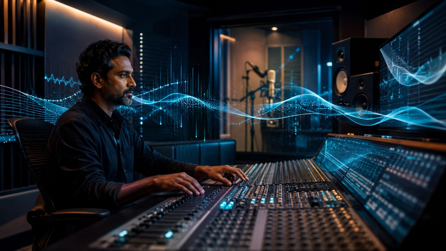 A treated control room during a mixing session